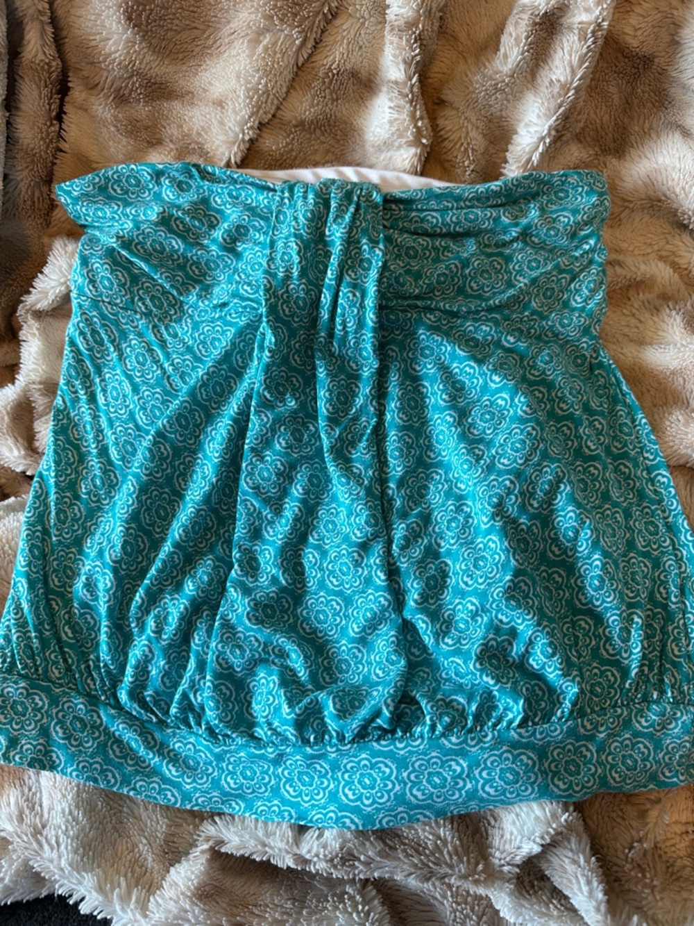 New York & Company Teal and White Strapless Tube Top